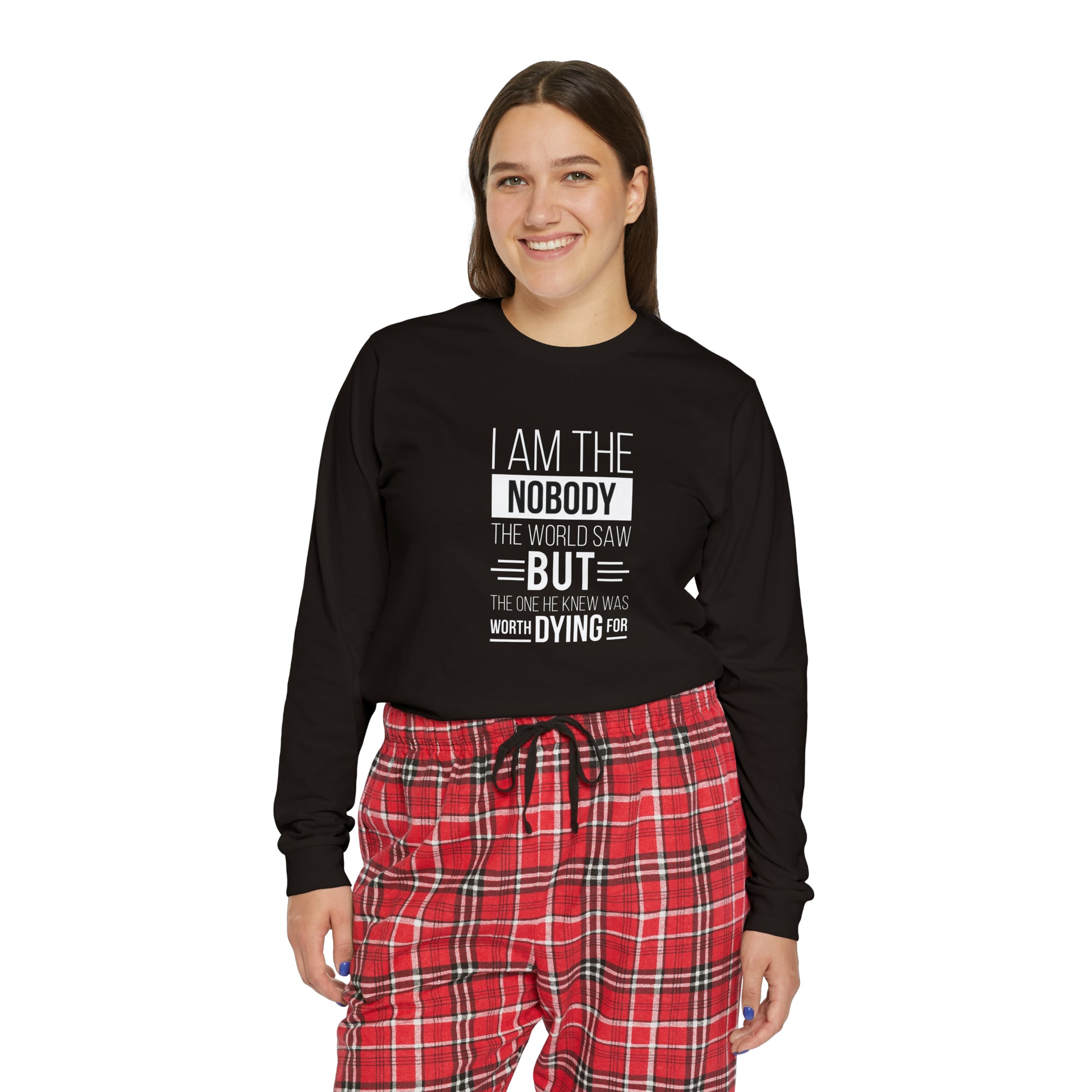 I Am The Nobody The World Saw But The One He Knew Was Worth Dying For Women's Christian Long Sleeve Pajama Set Printify
