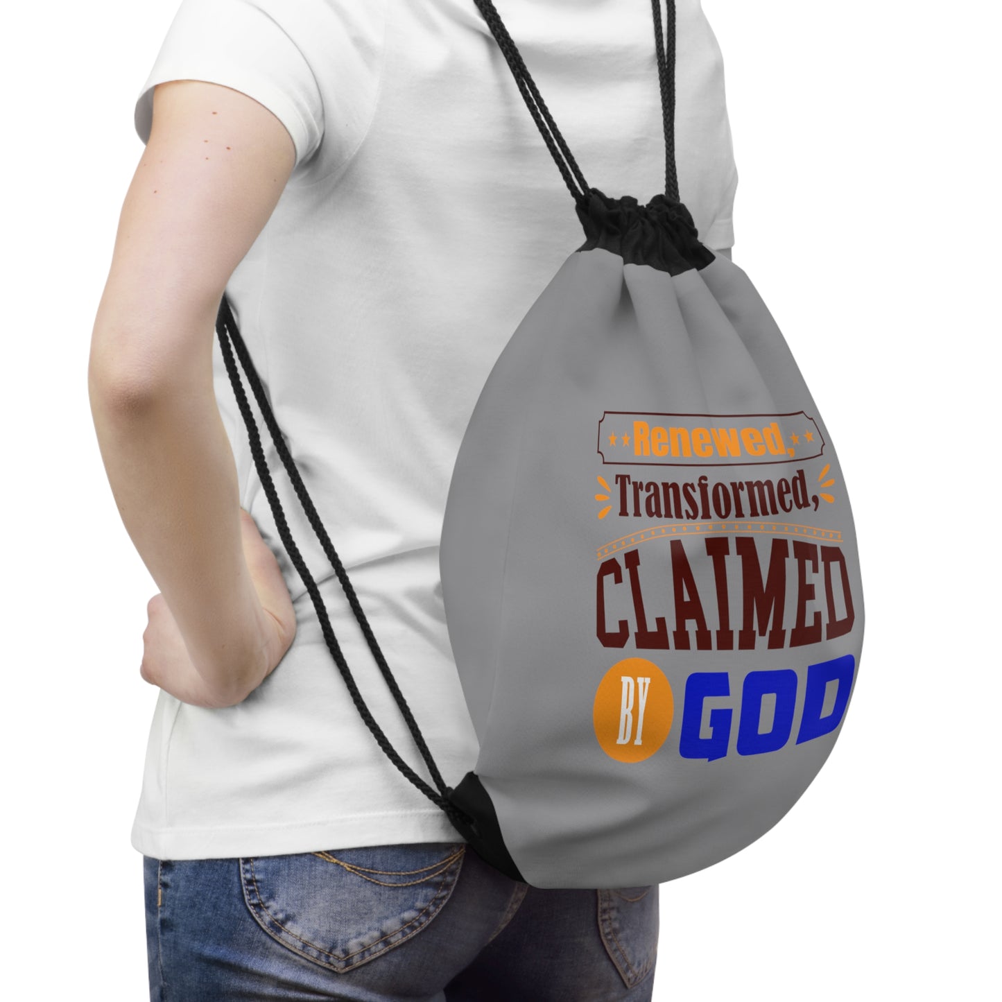 Renewed, Transformed, Claimed By God Drawstring Bag
