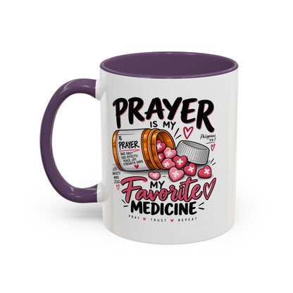Prayer Is My Favorite Medicine Accent Coffee Mug – Inspirational Religious Gift