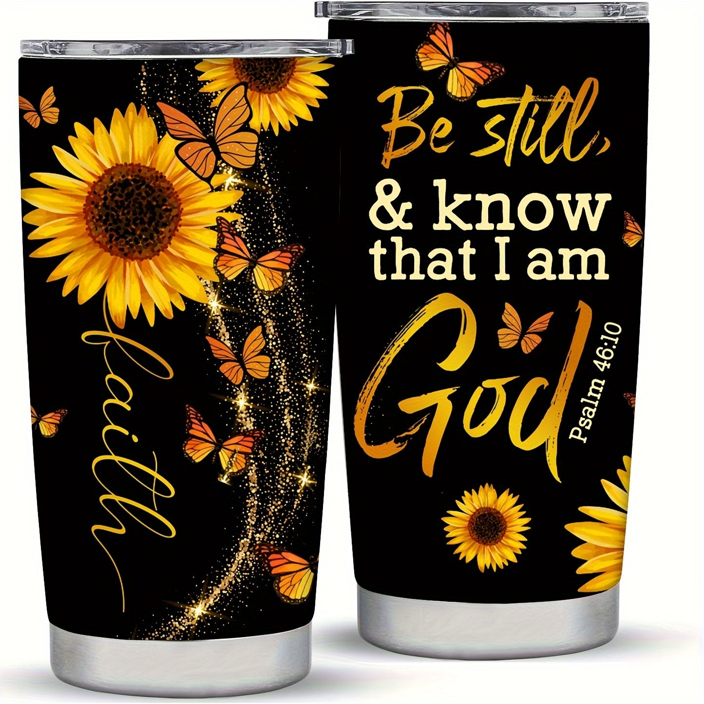 Faith Be Still & Know That I Am God Christian Insulated Stainless Steel Tumbler 20oz claimedbygoddesigns