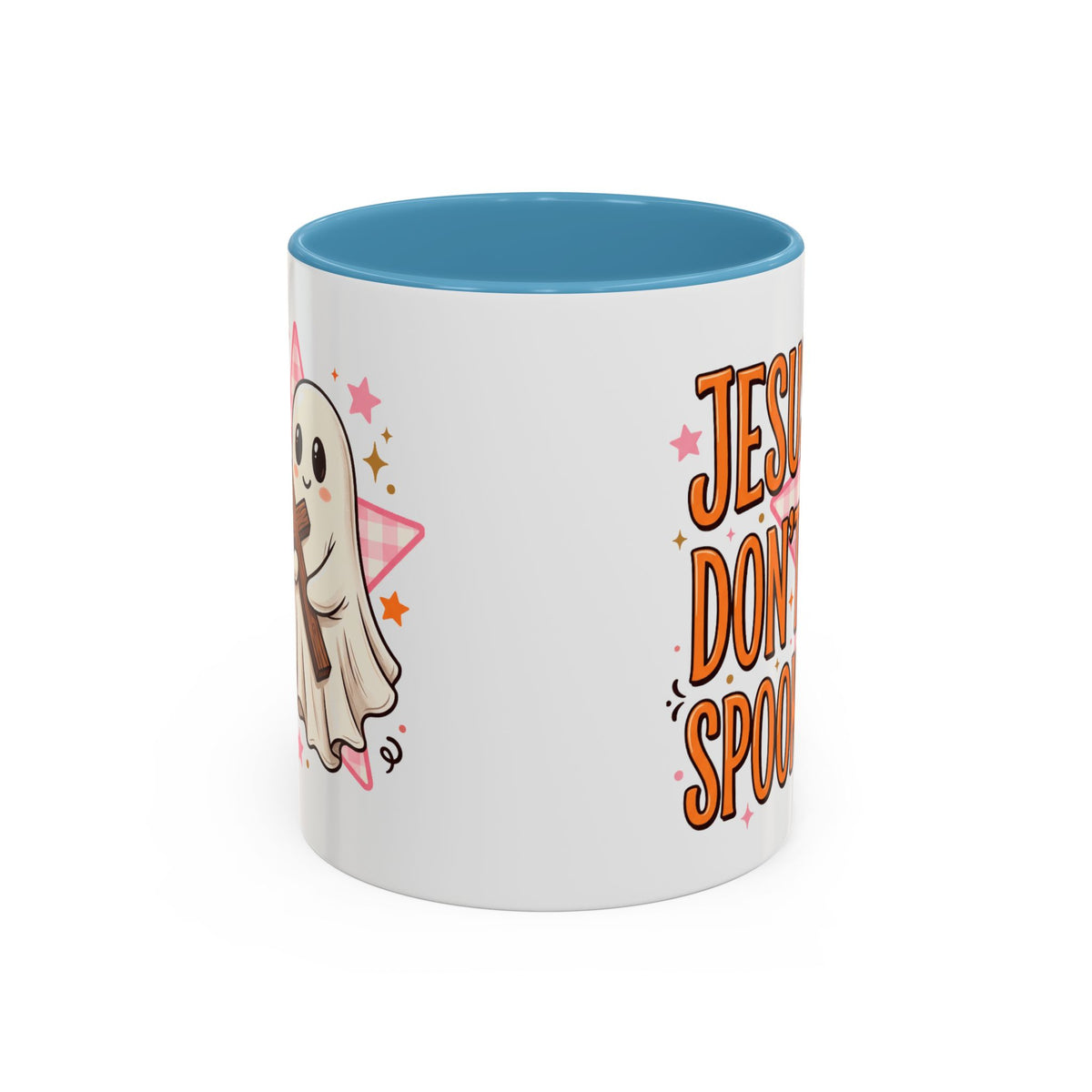 Accent Coffee Mug — "Jesus Don't Spook!" Cute Ghost Christian Coffee Mug (11/15oz)