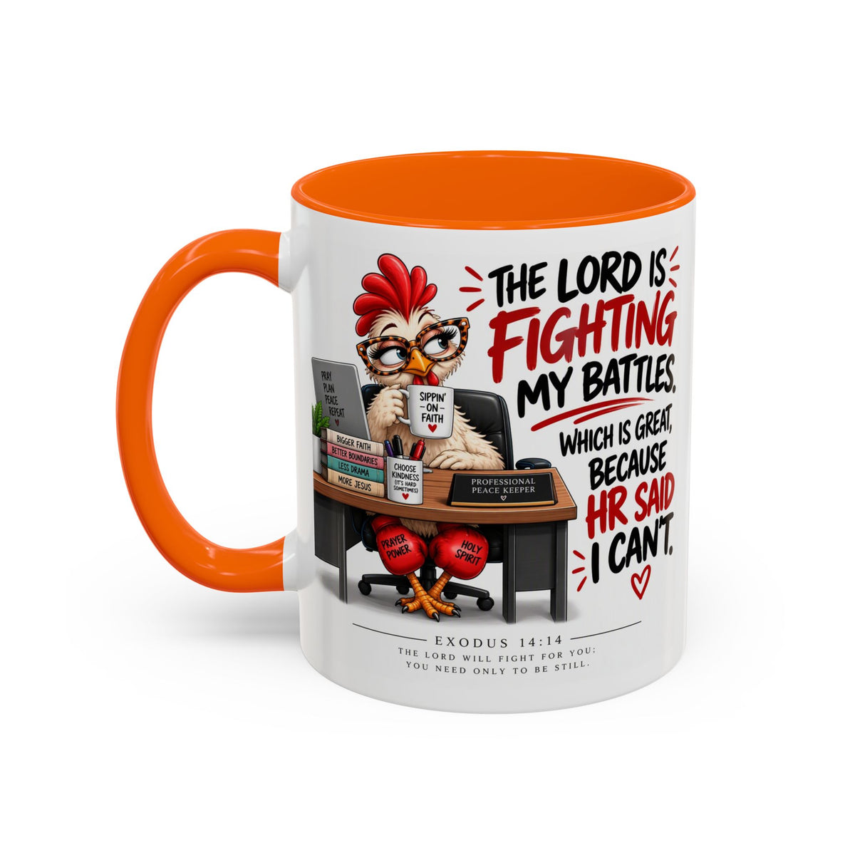 Inspirational Accent Coffee Mug — “The Lord Is Fighting My Battles” Faith Quote (11/15oz)