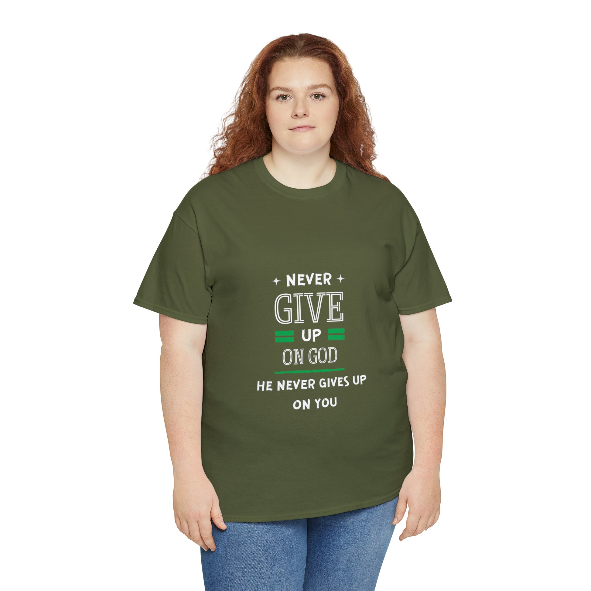 Never Give Up On God He Never Gives Up On You Unisex Heavy Cotton Tee Printify