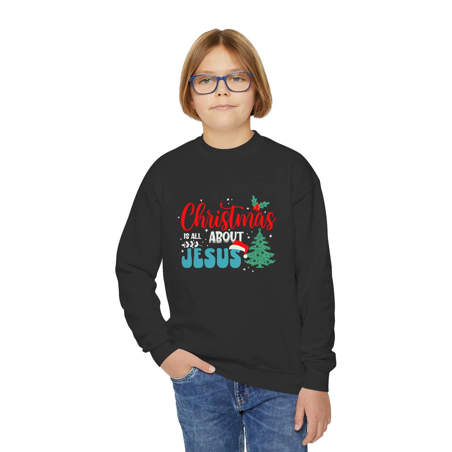 Christmas Is All About Jesus Christmas Themed Youth Christian Pullover Sweatshirt