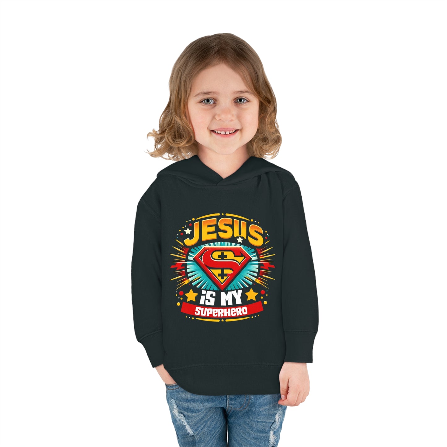 Jesus Is My Superhero Christian Toddler Pullover Fleece Hooded Sweatshirt