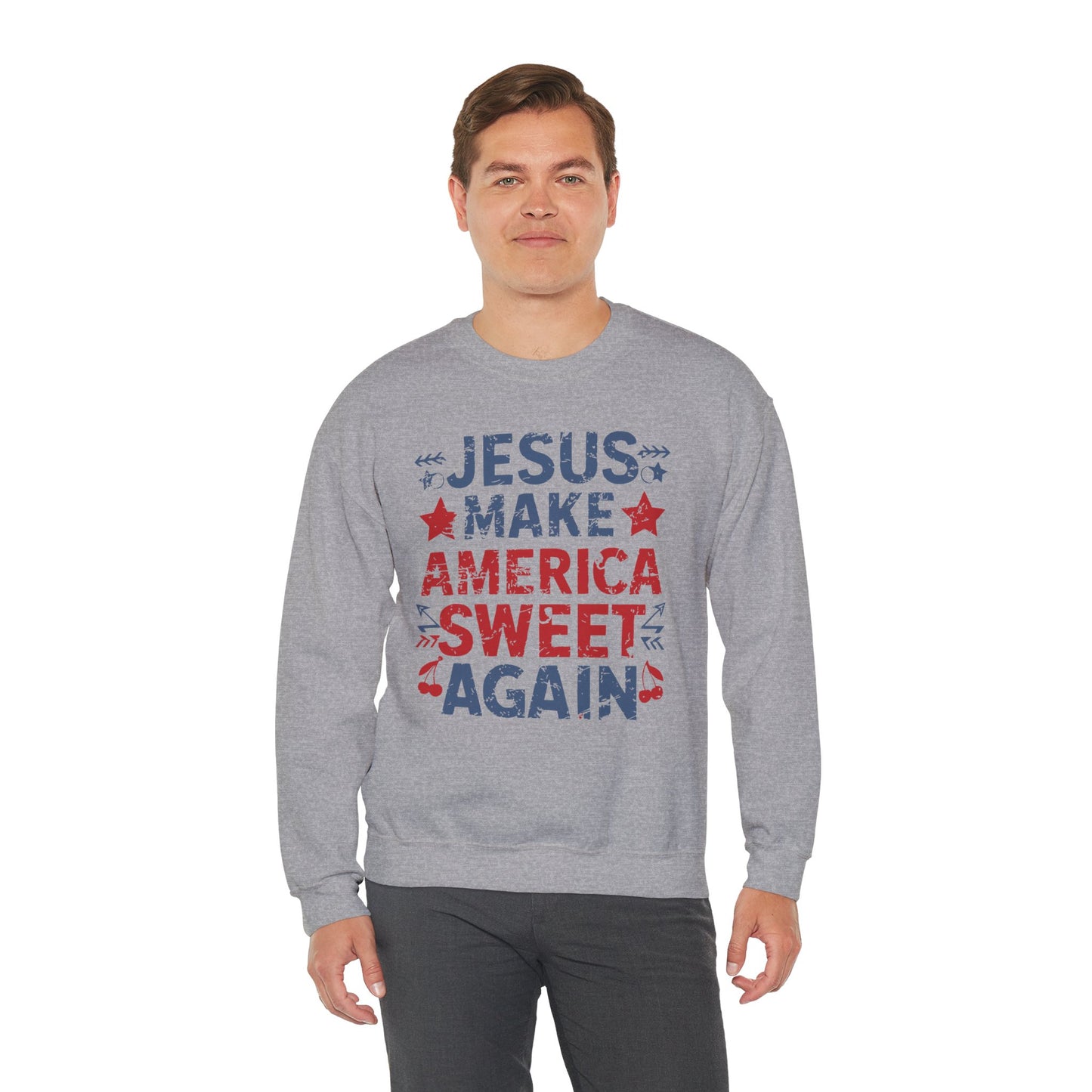 Jesus Make America Sweet Again Patriotic  Unisex Heavy Blend™ Crewneck Christian Sweatshirt