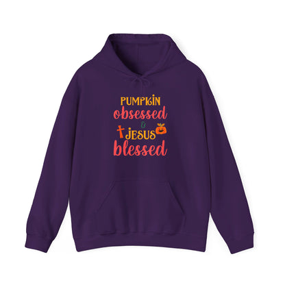 Pumpkin Obsessed And Blessed by Him Halloween Unisex Christian Pullover Hooded Sweatshirt