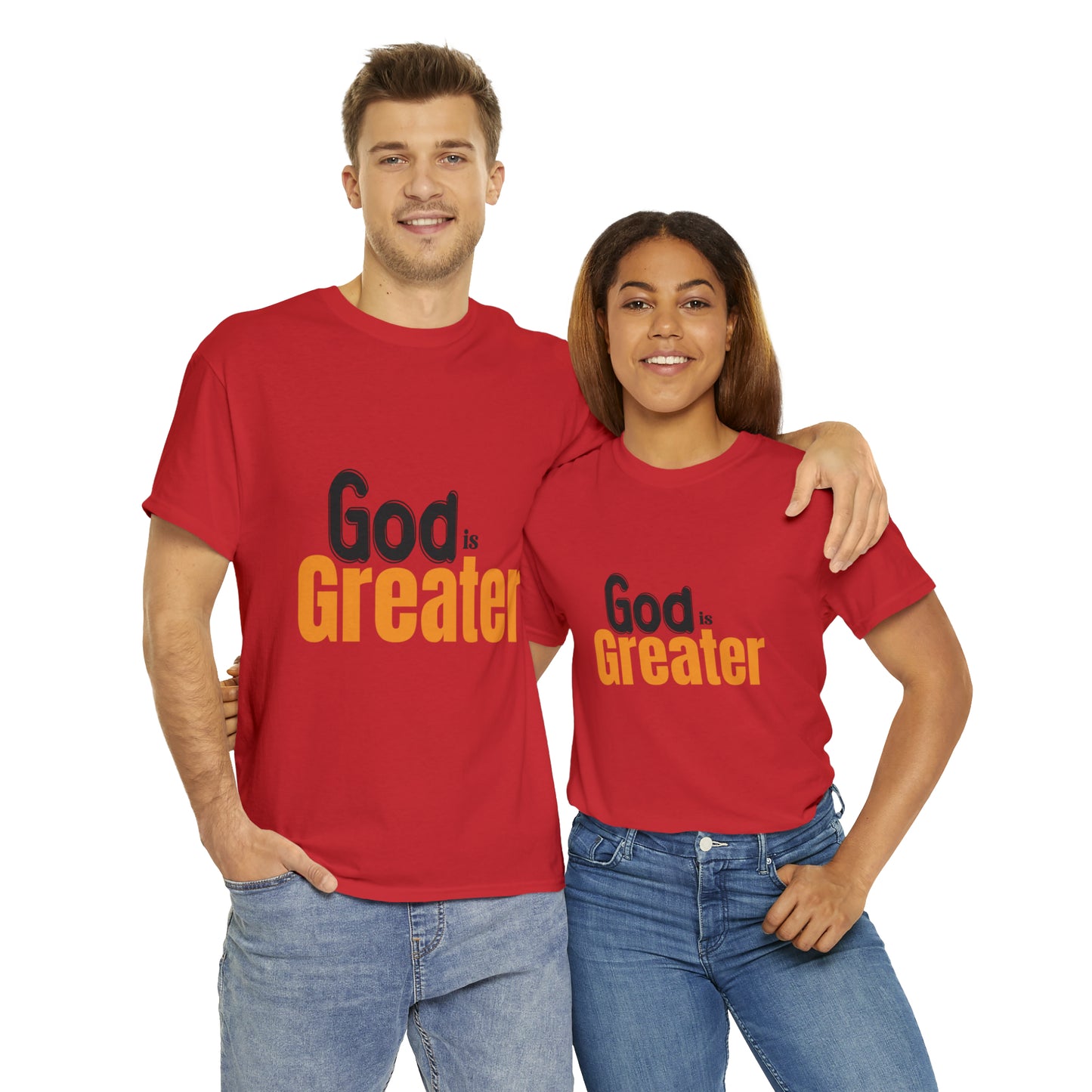 God Is Greater Unisex Heavy Cotton Tee Printify