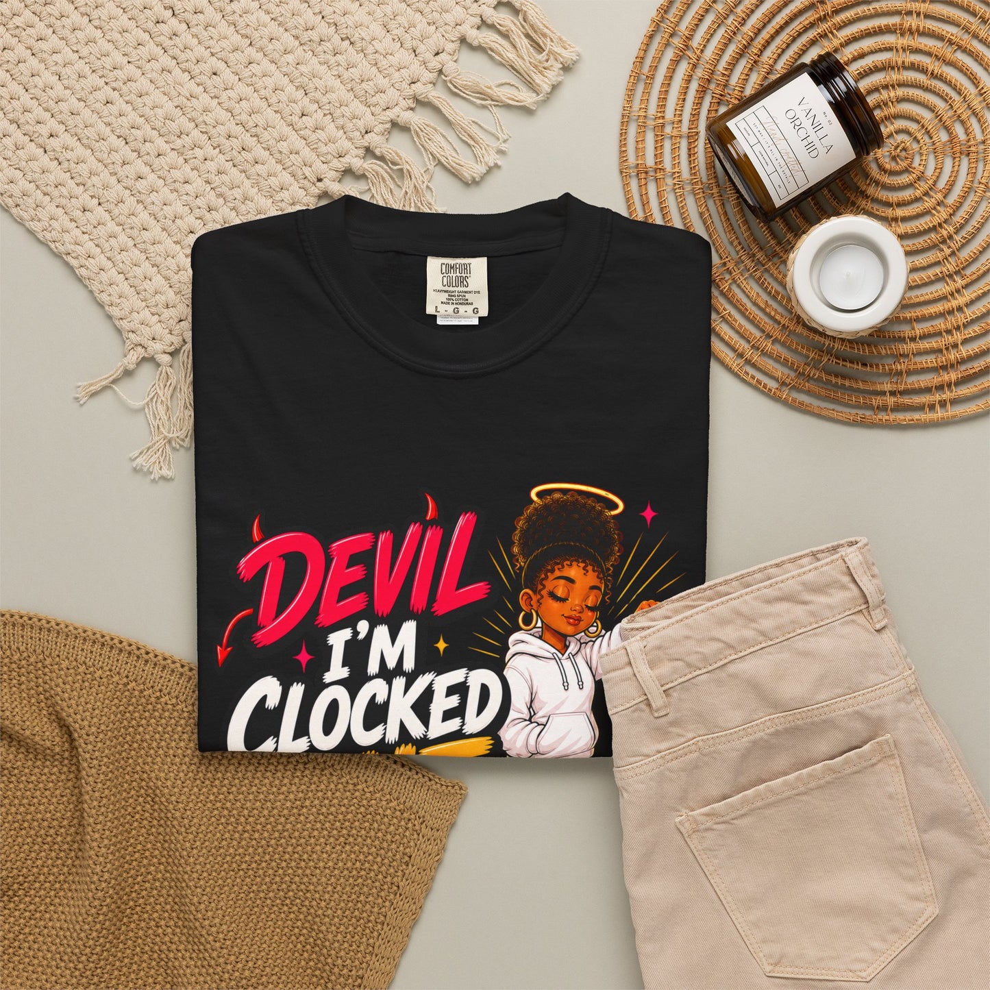T-Shirt — "Devil I'm Clocked Out for Drama" Graphic Tee - ClaimedbyGodDesigns