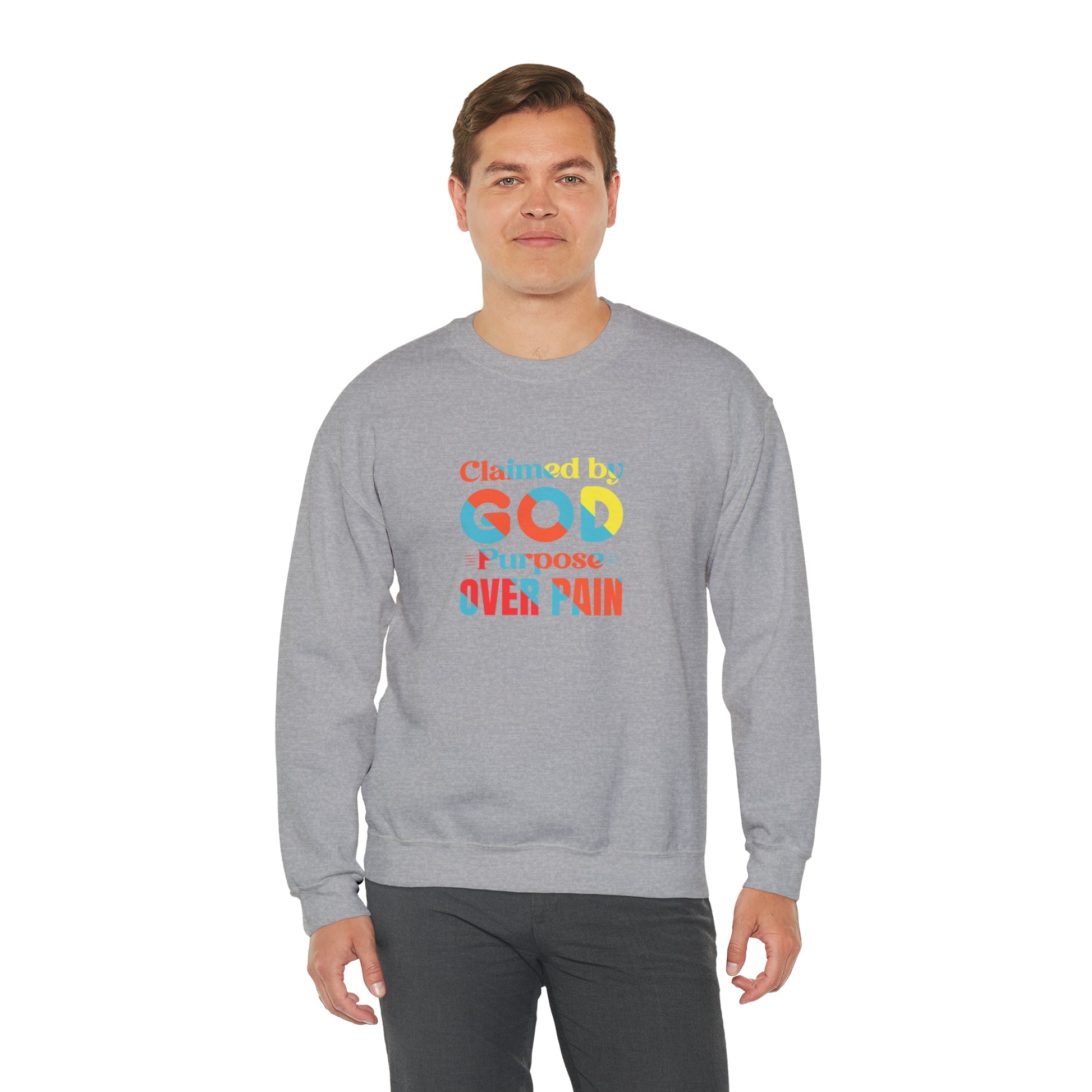 Claimed By God Purpose Over Pain Christian Unisex Heavy Blend™ Crewneck Sweatshirt Printify