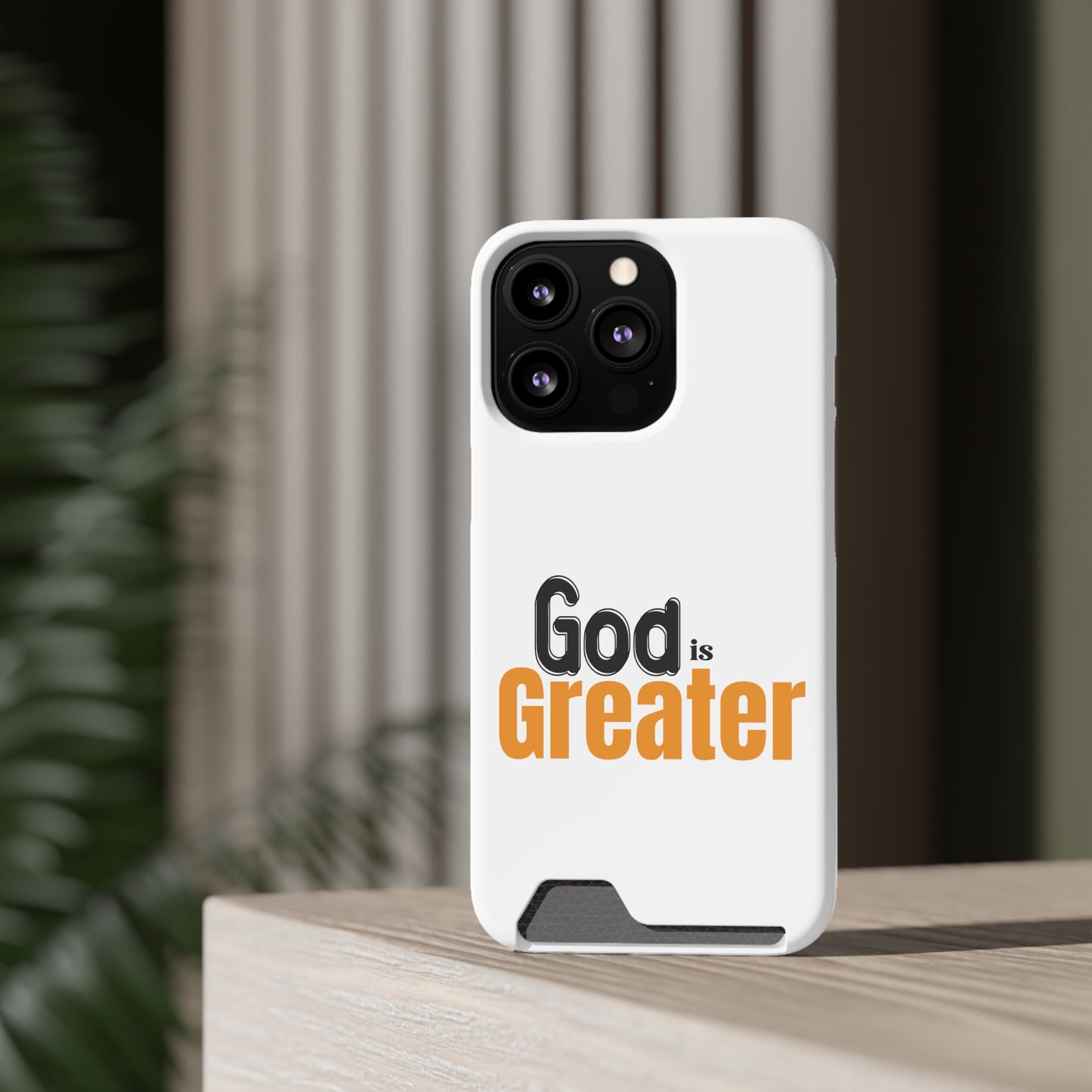 God Is Greater Christian Phone Case With Card Holder Printify