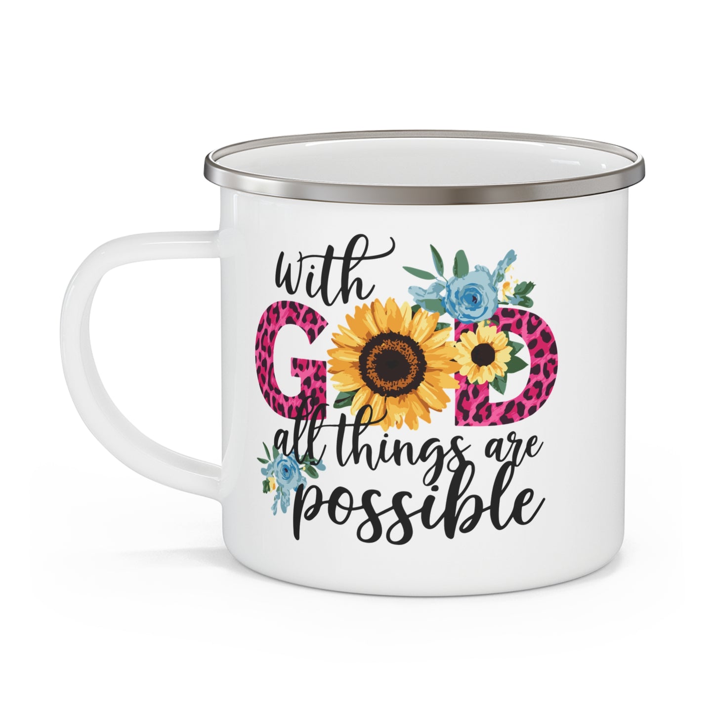 With God All Things Are Possible Christian Enamel Camping Mug 12oz