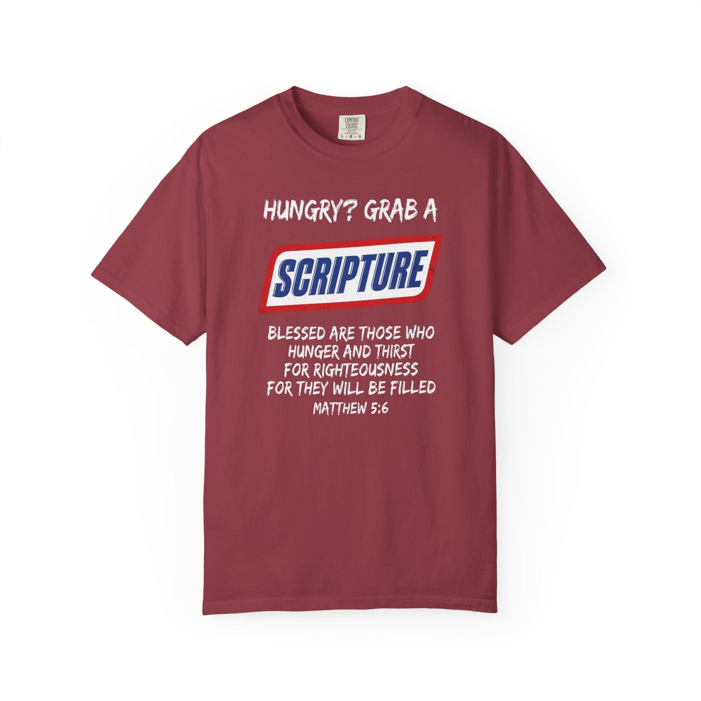 Scripture Snack T-Shirt — "Hungry? Grab a Scripture" Matthew 5:6 Christian Tee
