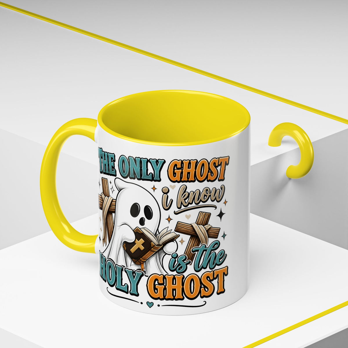 Accent Mug — "The Only Ghost I Know Is the Holy Ghost" Christian Halloween Coffee Cup