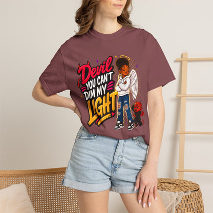 Devil You Can't Dim My Light T-Shirt — Afro Angel Graphic Tee