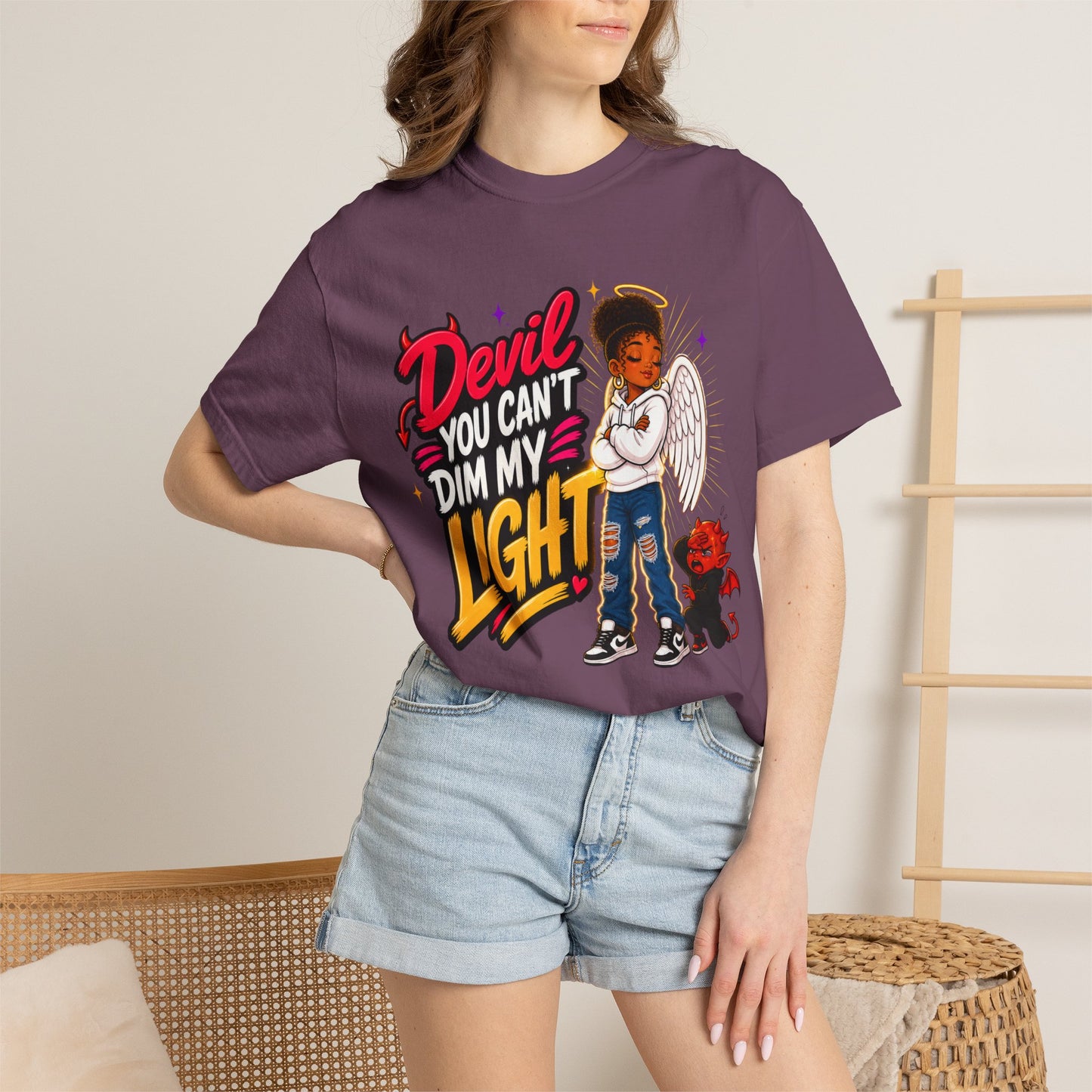 Devil You Can't Dim My Light T-Shirt — Afro Angel Graphic Tee