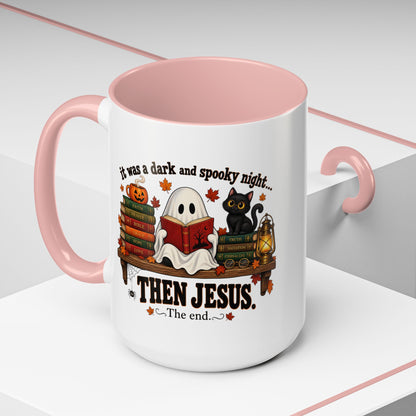 Halloween Christian Coffee Mug — “It Was a Dark and Spooky Night… Then Jesus” Accent Mug