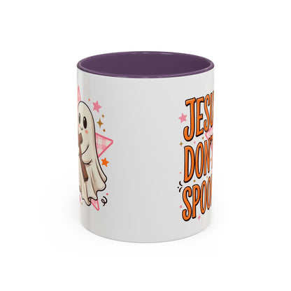 Accent Coffee Mug — "Jesus Don't Spook!" Cute Ghost Christian Coffee Mug (11/15oz)