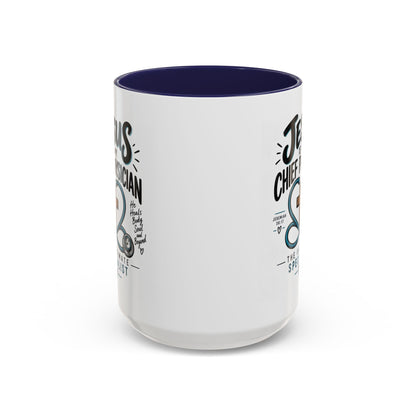 Jesus Is My Chief Physician Accent Coffee Mug – Christian Faith Medical Gift