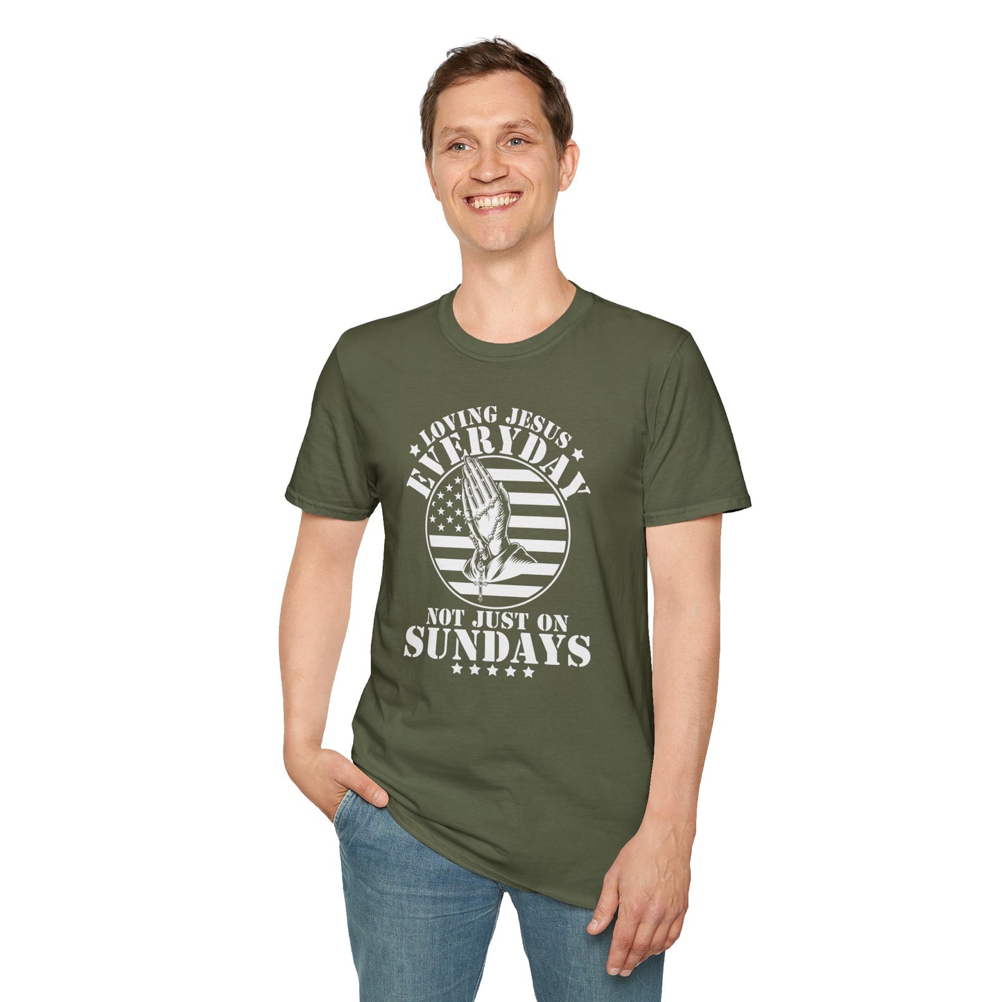 Loving Jesus Everyday Not Just On Sundays American Patriotic Christian Unisex T-shirt