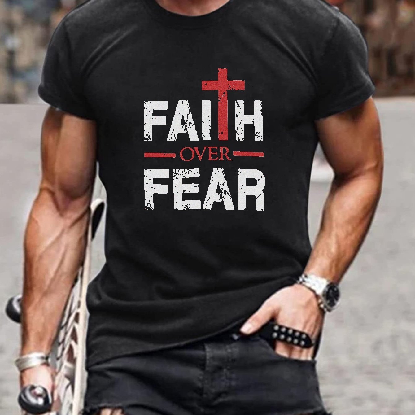 Faith Over Fear Plus Size Men's Christian T-Shirt claimedbygoddesigns