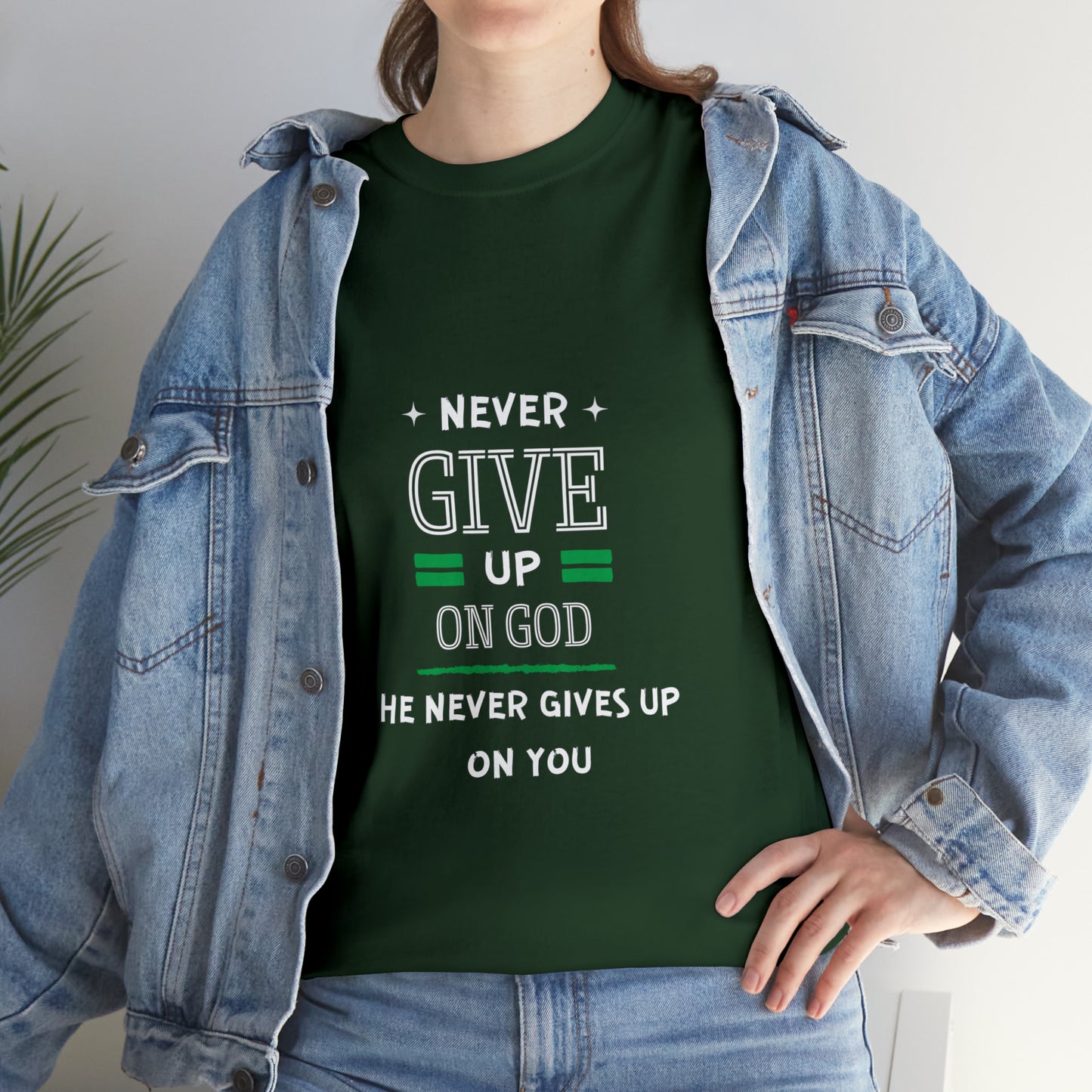 Never Give Up On God He Never Gives Up On You Unisex Heavy Cotton Tee Printify