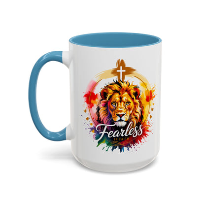 Fearless in Faith Lion Coffee Accent Mug - 11oz & 15oz Inspirational Drinkware