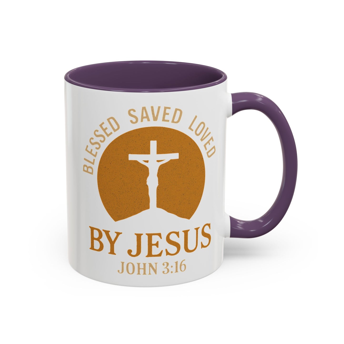 Inspirational Accent Coffee Mug - Blessed, Saved, Loved by Him | John 3:16
