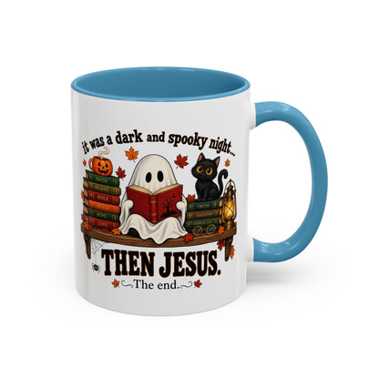 Halloween Christian Coffee Mug — “It Was a Dark and Spooky Night… Then Jesus” Accent Mug