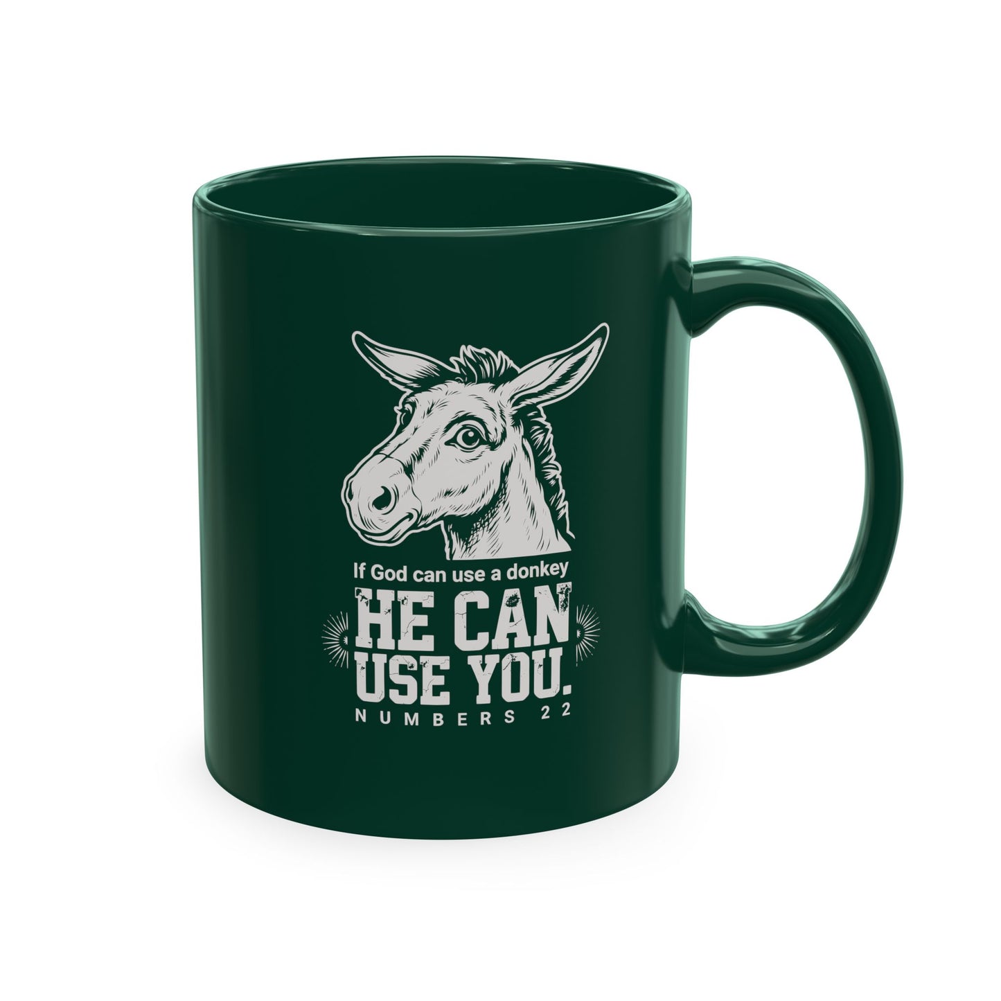 Donkey Wisdom Christian Multicolor Ceramic Mug — "If God Can Use A Donkey, He Can Use You" Faith & Farmhouse Coffee Cup