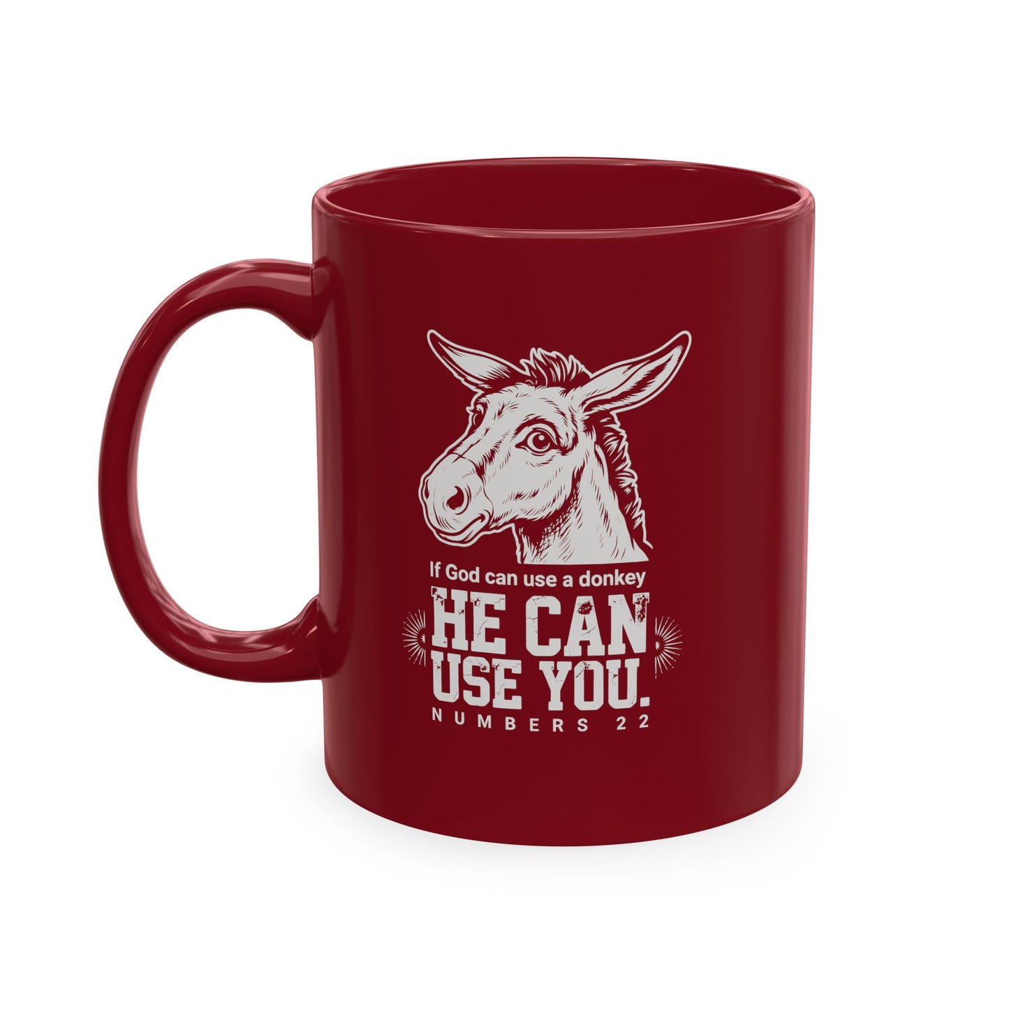 Donkey Wisdom Christian Multicolor Ceramic Mug — "If God Can Use A Donkey, He Can Use You" Faith & Farmhouse Coffee Cup