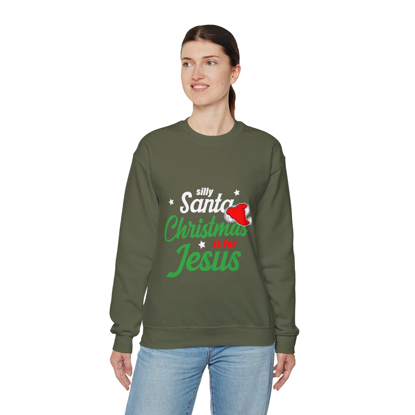 Silly Santa Christmas Is For Jesus (Christmas Themed) Unisex Heavy Blend™ Crewneck Christian Sweatshirt