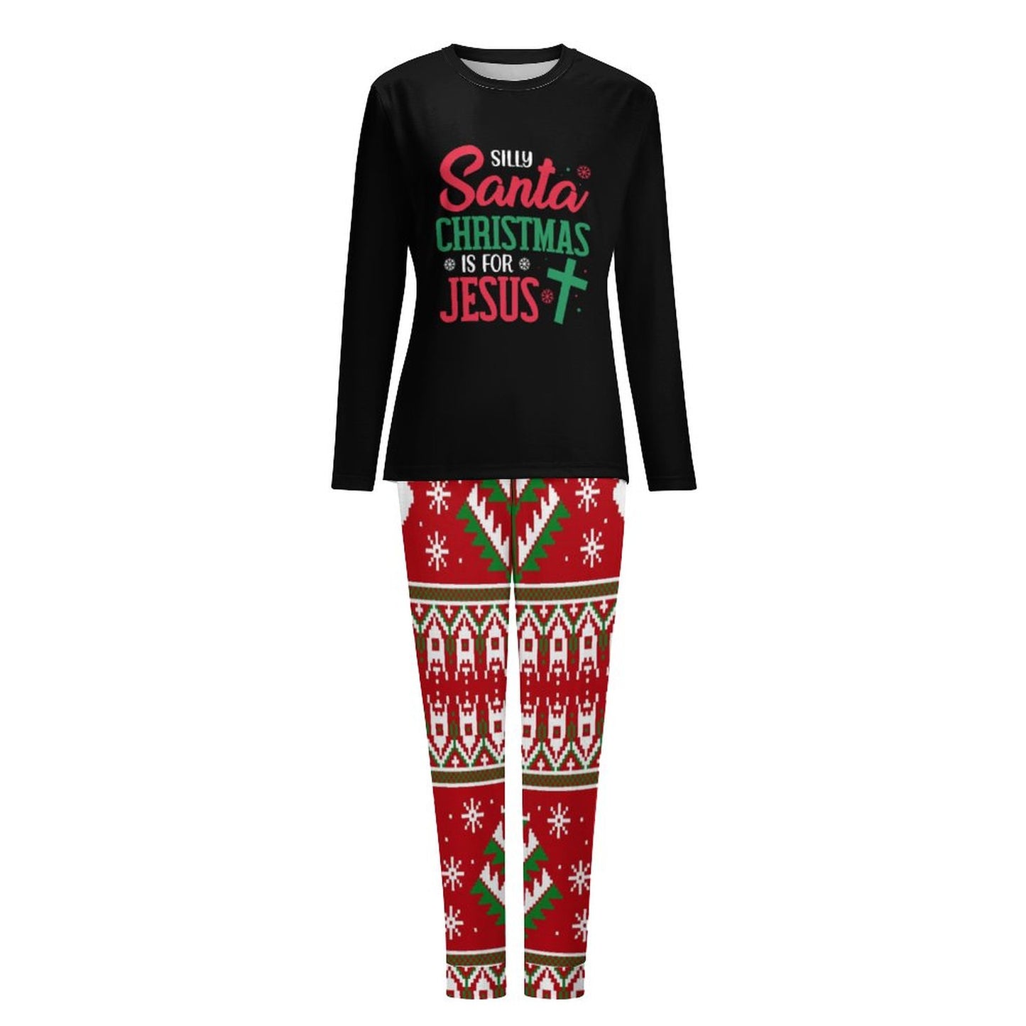 Silly Santa Christmas Is For Jesus (christmas themed) Christian Women's 2 Piece Pajama Set