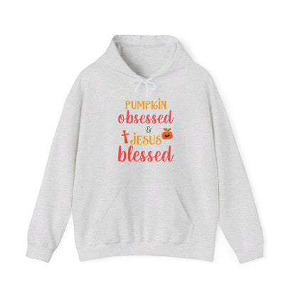 Pumpkin Obsessed And Blessed by Him Halloween Unisex Christian Pullover Hooded Sweatshirt