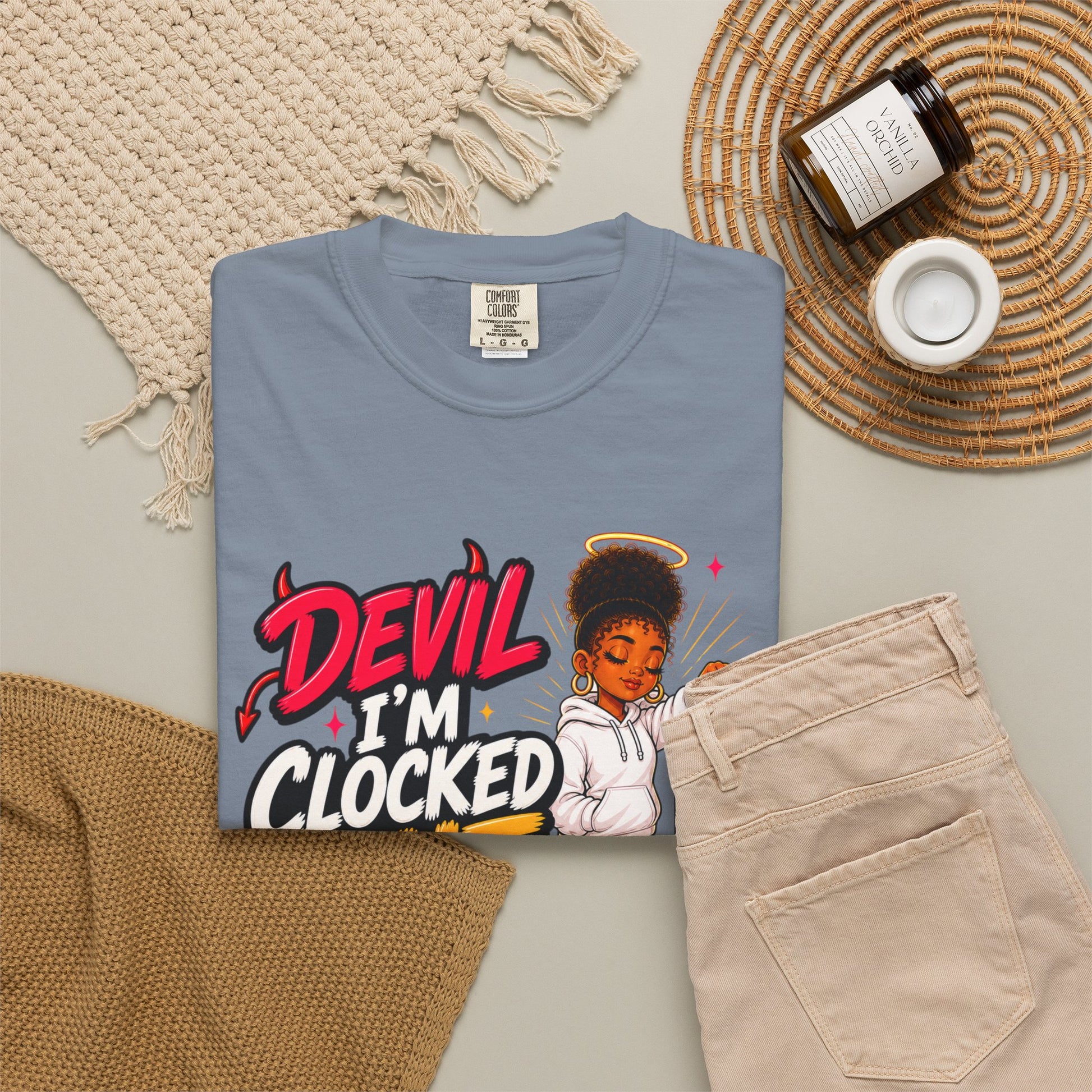 T-Shirt — "Devil I'm Clocked Out for Drama" Graphic Tee - ClaimedbyGodDesigns
