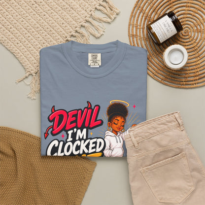 T-Shirt — "Devil I'm Clocked Out for Drama" Graphic Tee - ClaimedbyGodDesigns