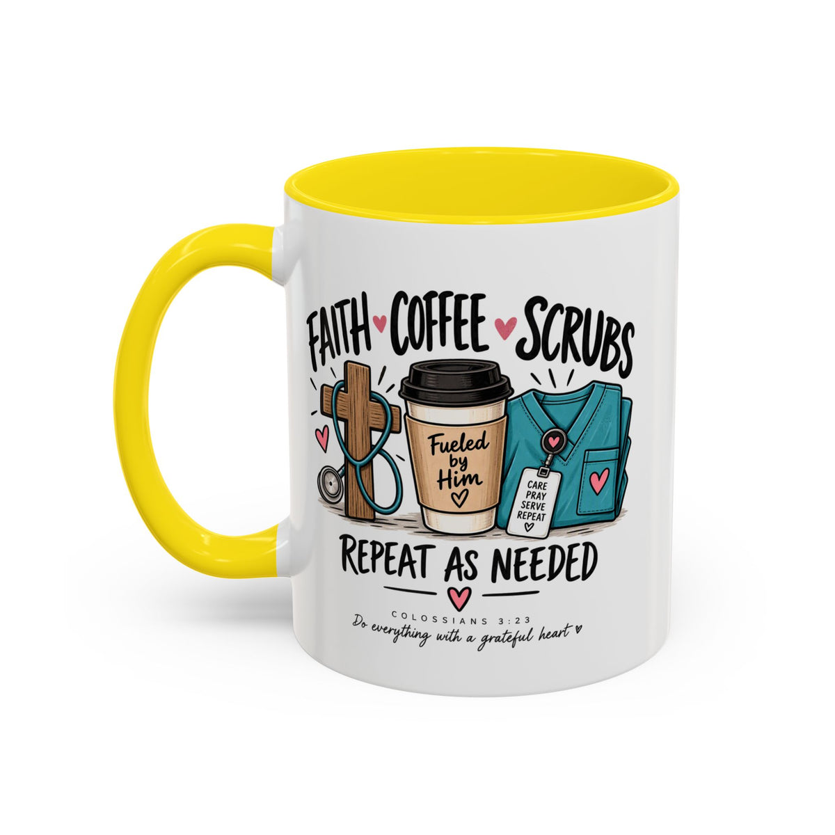 Faith Coffee Scrubs Mug — "Fueled by Him" Christian Nurse Coffee Mug (11oz)