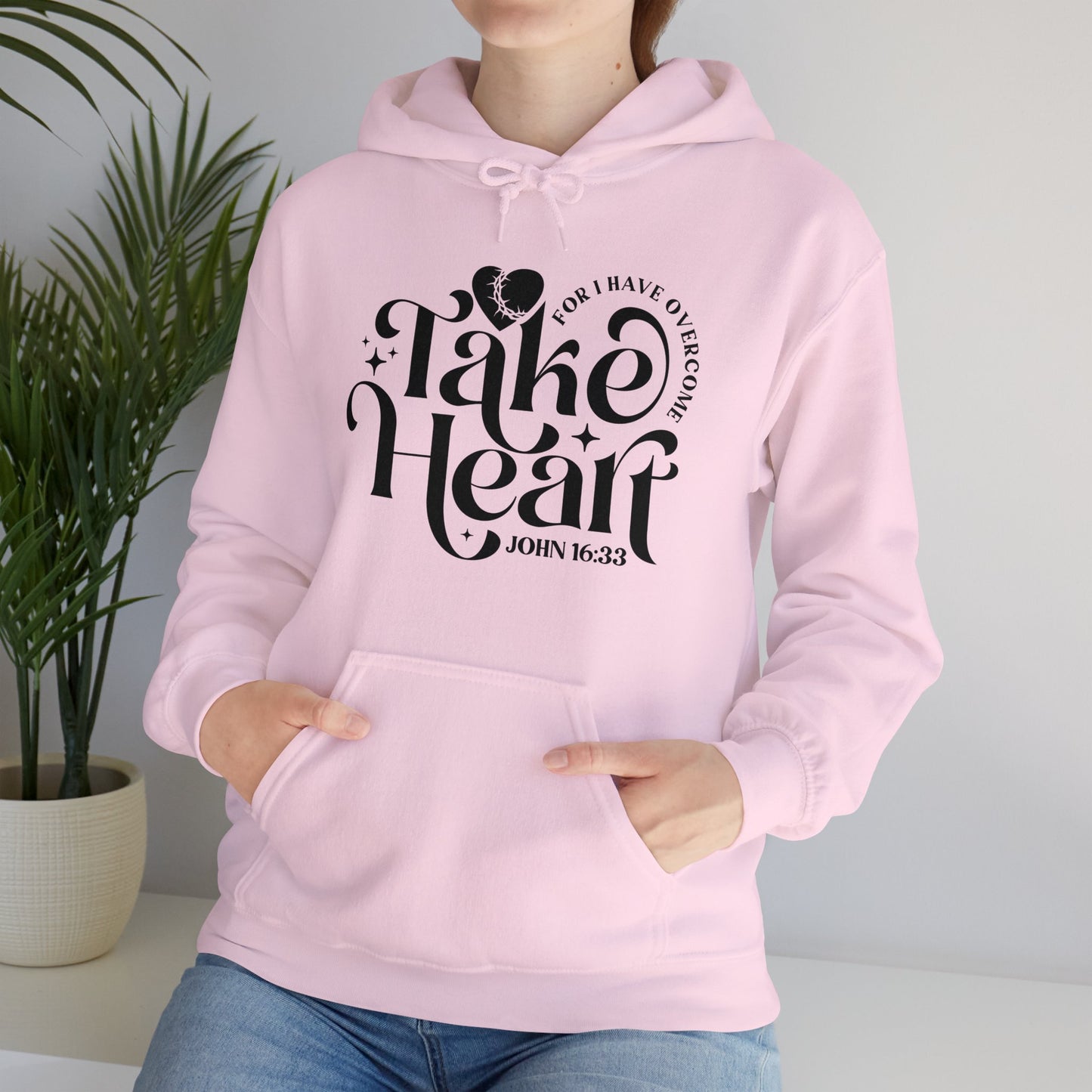 Take Heart For I Have Overcome Unisex Christian Hooded Pullover Sweatshirt