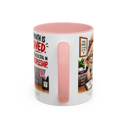 Saved & Sassy Sheep Coffee Mug — "My Mouth Is Saved, My Face Is Still In Discipleship" Accent Mug