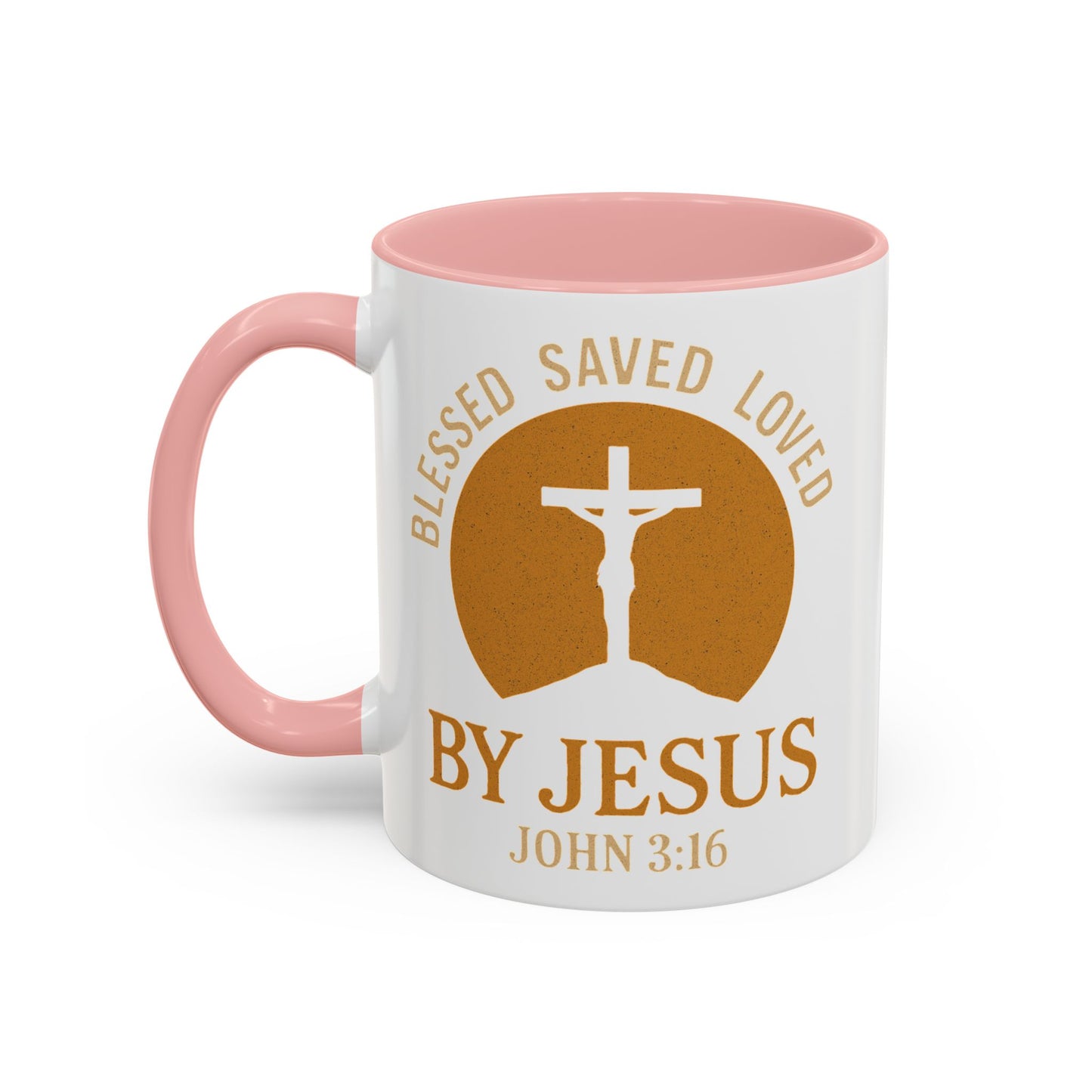 Inspirational Accent Coffee Mug - Blessed, Saved, Loved by Him | John 3:16