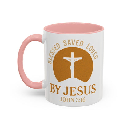 Inspirational Accent Coffee Mug - Blessed, Saved, Loved by Him | John 3:16