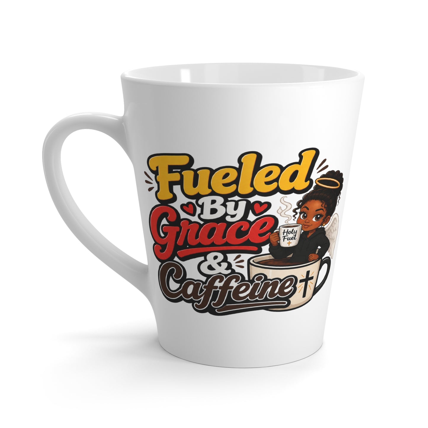 Latte Mug — "Fueled by Grace & Caffeine" Inspirational Coffee Cup