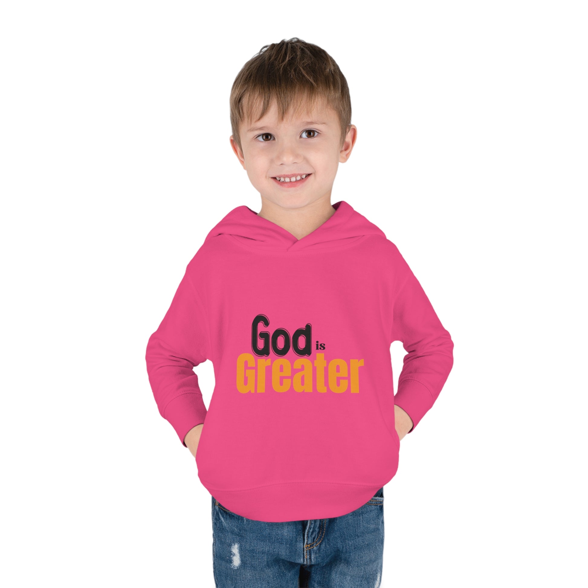 God Is Greater Christian Toddler Pullover Fleece Hoodie Printify