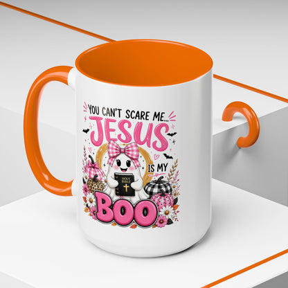 You Can’t Scare Me Jesus Is My Boo Coffee Mug — Halloween Christian Accent Mug