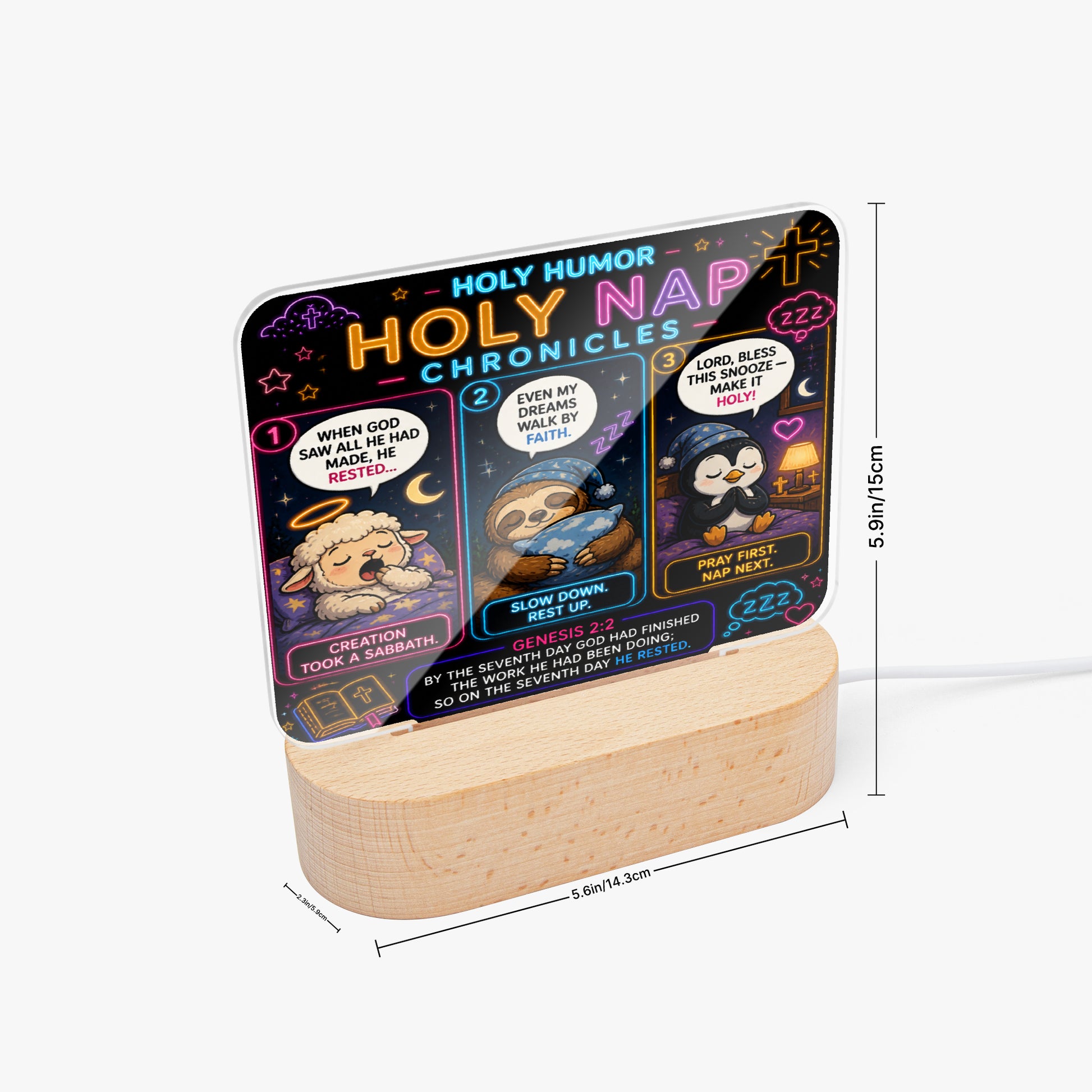 Holy Nap Chronicles Christian Square Acrylic Nigh Light - Luminous Base - ClaimedbyGodDesigns