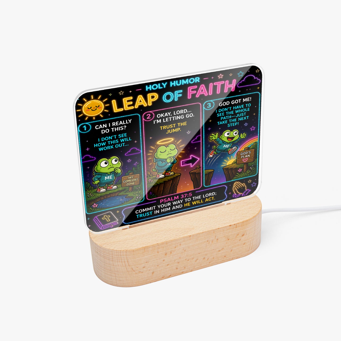 Leap Of Faith Christian Square Acrylic Nigh Light - Luminous Base - ClaimedbyGodDesigns