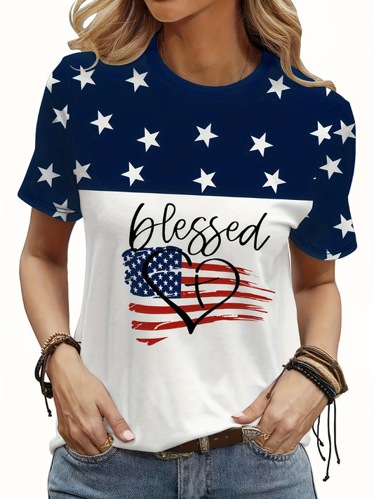 Blessed Patriotic American Flag Women's Christian T-shirt claimedbygoddesigns