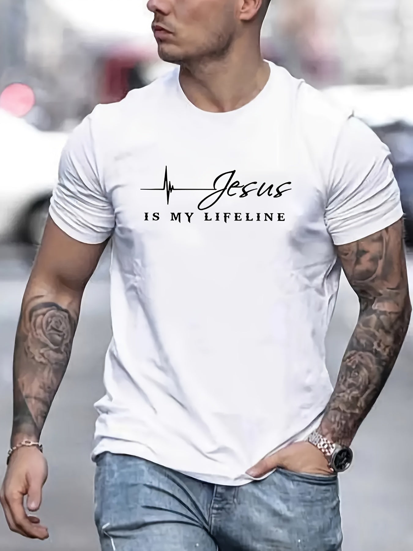 Jesus Is My Lifeline Men's Christian T-shirt claimedbygoddesigns
