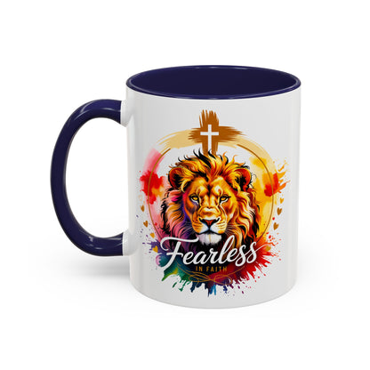 Fearless in Faith Lion Coffee Accent Mug - 11oz & 15oz Inspirational Drinkware