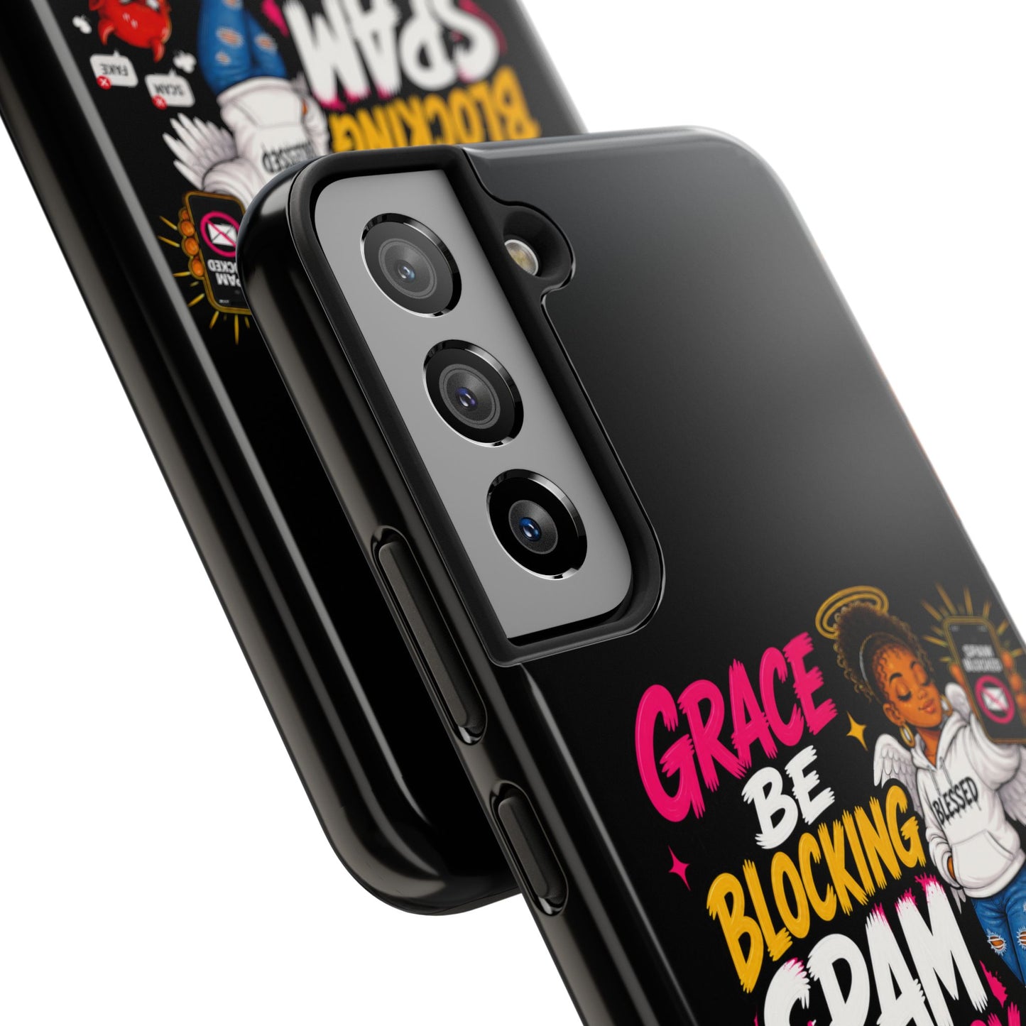 Tough Phone Case — "Grace Be Blocking Spam Energy" Black Protective Phone Cover